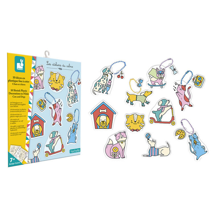 10 ozdób z termokurczliwego plastiku do samodzielnego wykonania Koty i psy Janod