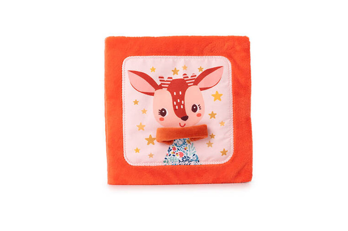 Materiałowa edukacyjna książeczka z mini przytulanką sarenka Stella i jej przytulanka LILLIPUTIENS