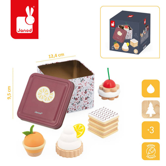 Zestaw ciasteczek z drewna w metalowej puszce Twist Janod