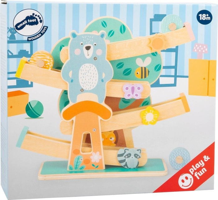 Drewniany tor zjeżdżalnia w pastelowych kolorach Leśny wyścig Small Foot