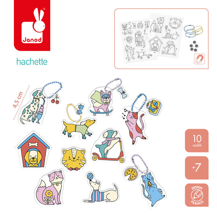 10 ozdób z termokurczliwego plastiku do samodzielnego wykonania Koty i psy Janod