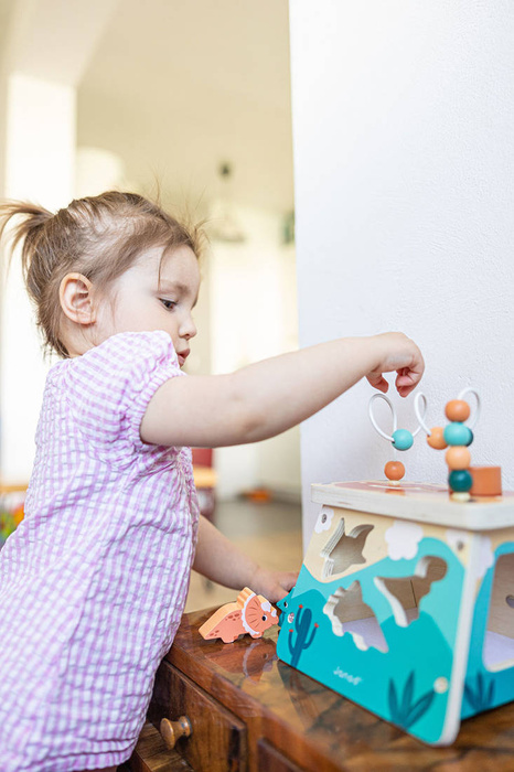 Kostka edukacyjna drewniana wulkan Dinozaury Janod