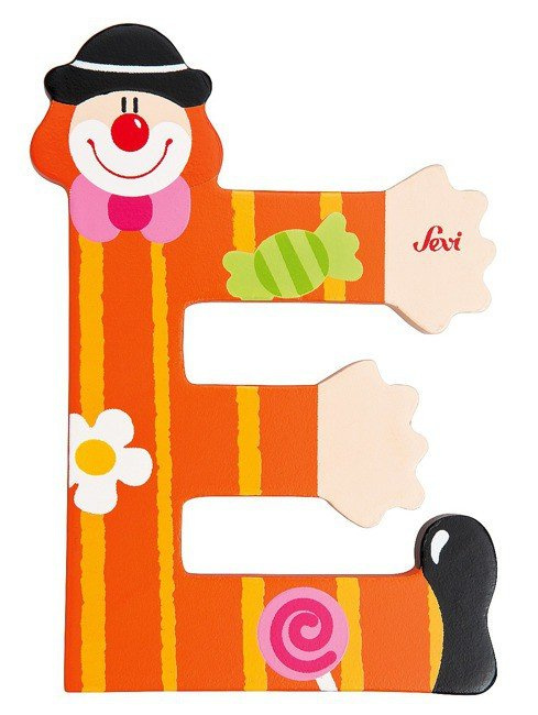 Drewniana literka. Klaun "E", Sevi