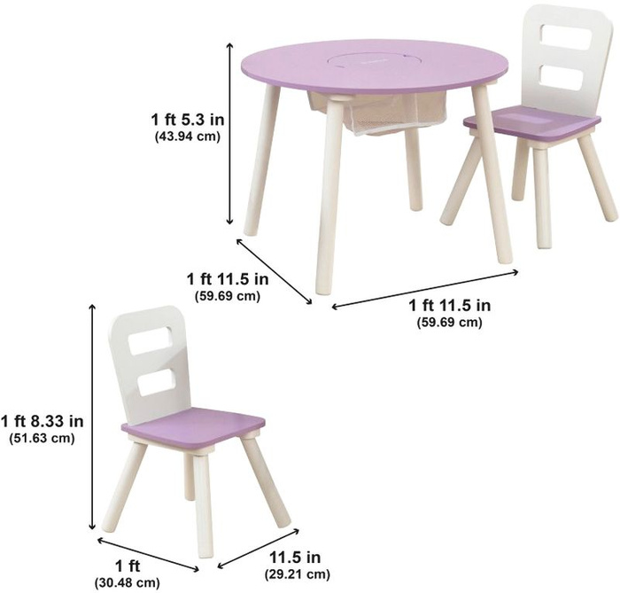Okrągły stolik dla dzieci z 2 krzesłami do zabawy KidKraft – lawendowy