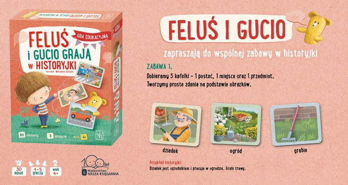 Edukacyjna gra językowa Feluś i Gucio grają w historyjki Nasza Księgarnia