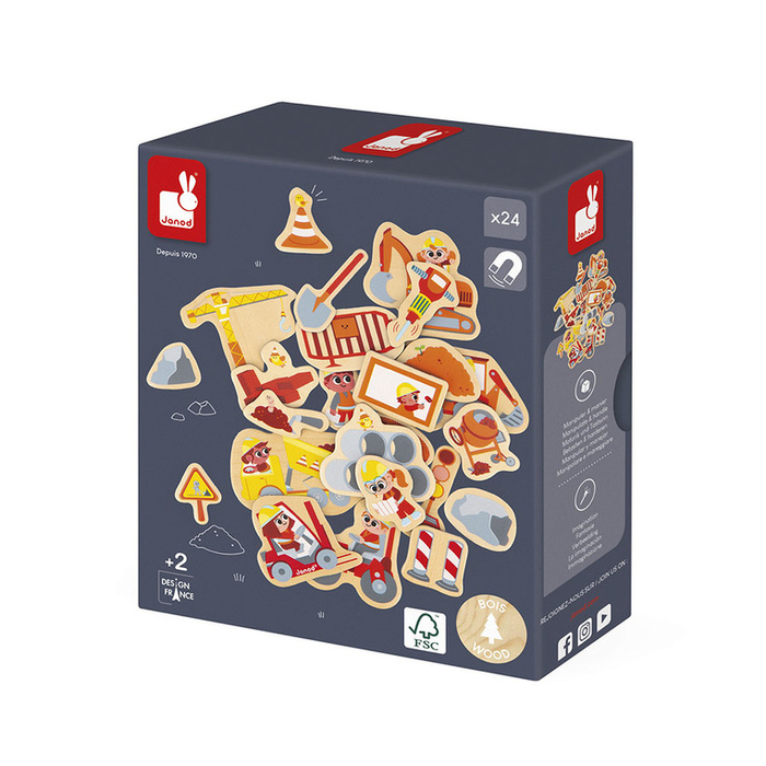 Magnesy drewniane dla dzieci Plac budowy 24 szt. Janod