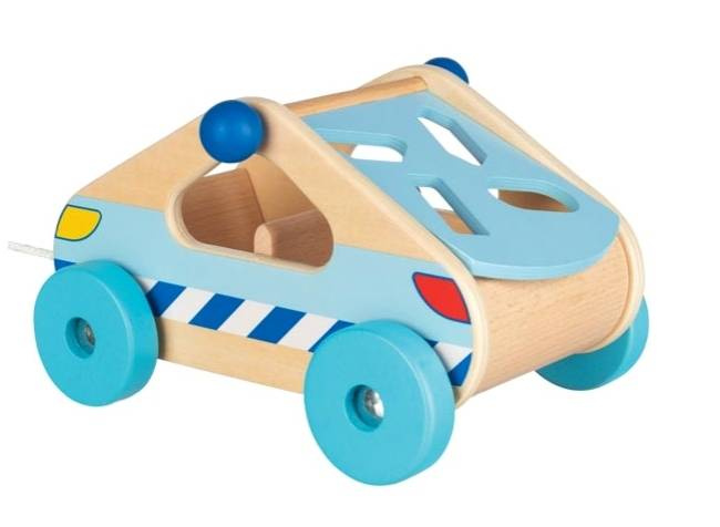 Zabawka na sznurku, sorter z klockami Niebieskie autko Goki