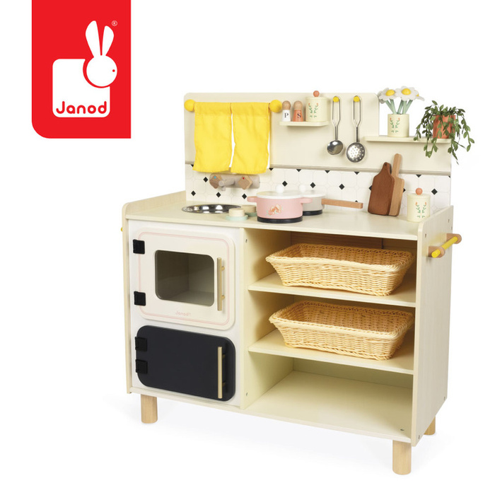 Duża drewniana kuchnia dla dziecka z 19 akcesoriami Shiny Grandma Janod