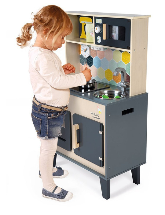 Duża drewniana kuchnia z dźwiękiem, światłem LED i 6 akcesoriami Mozaika 3-8 lat Janod