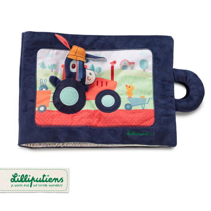 Materiałowa edukacyjna książeczka z mini przytulanką Osiołek Ignace Lilliputiens