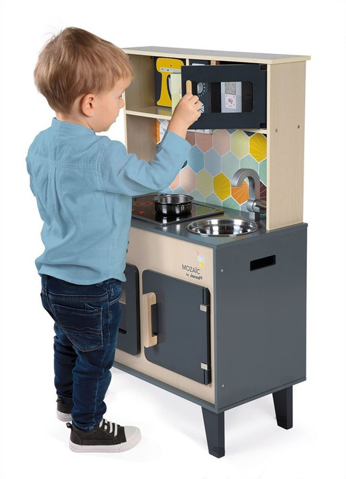 Duża drewniana kuchnia z dźwiękiem, światłem LED i 6 akcesoriami Mozaika 3-8 lat Janod