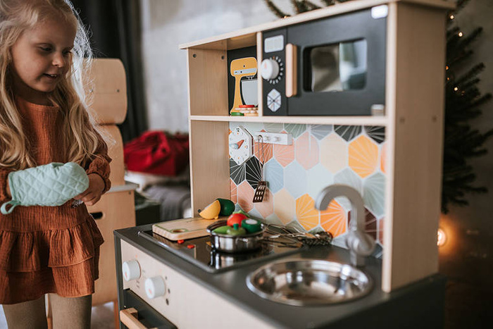 Duża drewniana kuchnia z dźwiękiem, światłem LED i 6 akcesoriami Mozaika 3-8 lat Janod