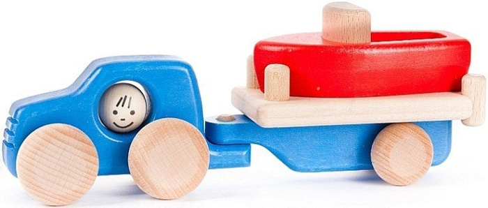 Drewniany samochód z przyczepą i łódką, Bajo