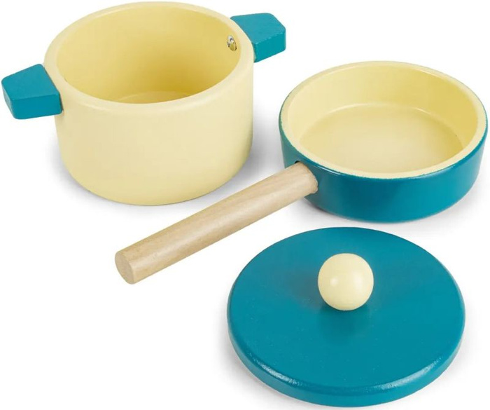 Niebieska interaktywna drewniana kuchnia dla dzieci z akcesoriami