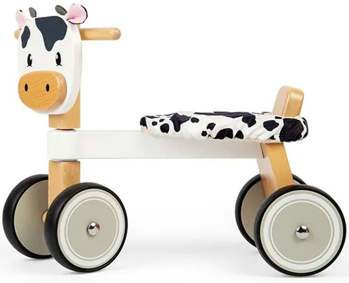 Drewniany rowerek 4-kołowy Krówka Bigjigs
