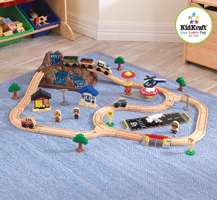 Kolejka drewniana, w górach z lotniskiem, KidKraft