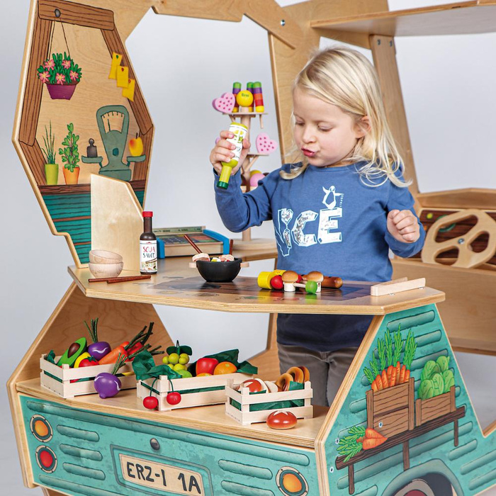 Drewniany Food Truck auto do zabawy w sklep Erzi