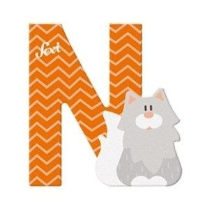 Drewniana literka dla dzieci N z kotem leśnym Sevi