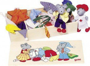 Drewniane Myszki z kompletem ubranek, Goki