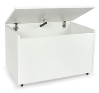 Biała drewniana skrzynia na zabawki i ławka XXL z kołami