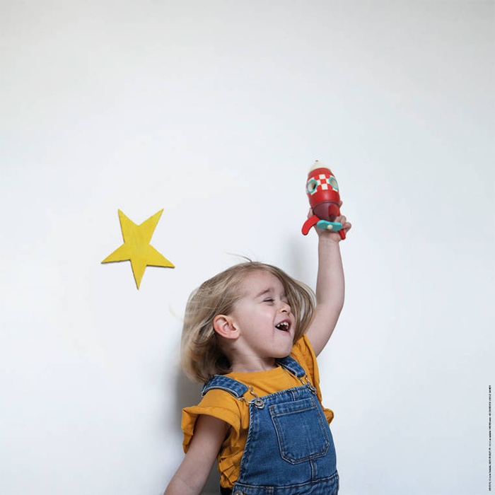 Magnetyczna, drewniana rakieta z małym astronautą, Janod