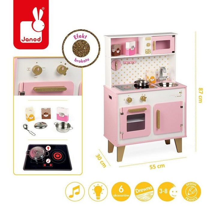 Duża kuchnia drewniana z dźwiękiem i 6 akcesoriami Candy Chic Janod