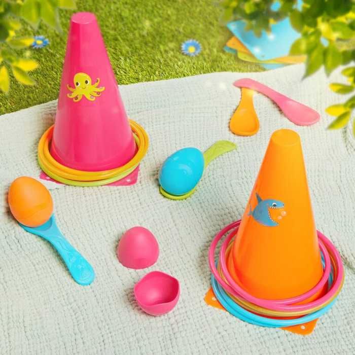 Gry zręcznościowe obręcze i jajka RingToss&Egg-and-Spoon Game B.Toys