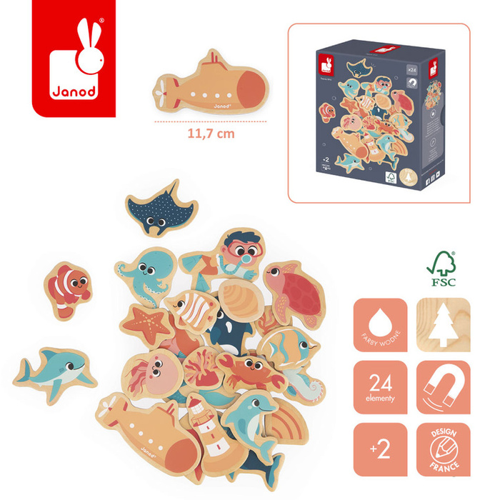 Magnesy drewniane dla dzieci Podwodny świat 24 szt. Janod
