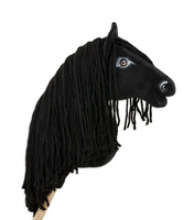 Czarny koń na kiju z gęstą grzywą Premium Super Hobby Horse