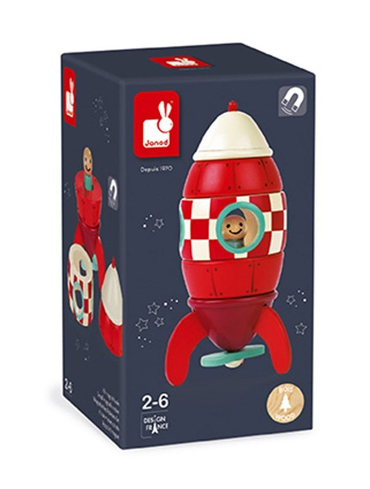 Magnetyczna, drewniana rakieta z małym astronautą, Janod