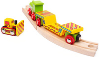 Drewniany wagon transportowy z buldożerem Bigjigs Rail kolejki dla dzieci
