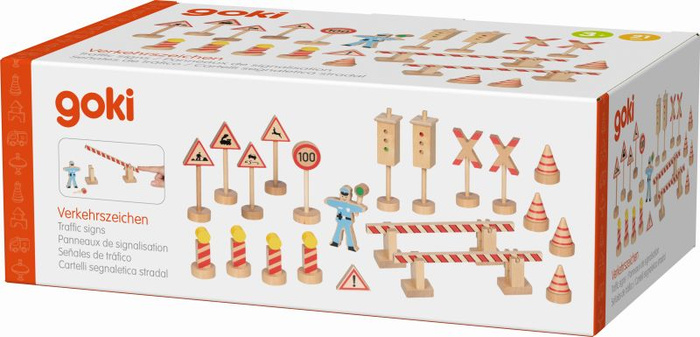 Znaki drogowe z drewna do zabawy dla dzieci Zestaw 21 szt Policjant Ole Goki