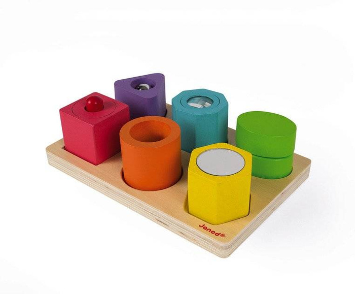Drewniane puzzle sensoryczne "Kształty i dźwięki", Janod