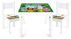 Biały stolik i krzesełka dla dzieci. Dżungla