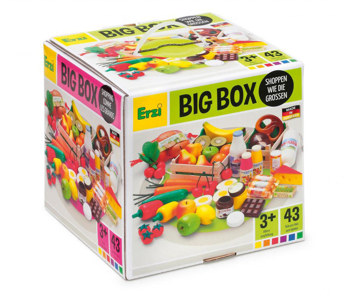 Duży drewniany zestaw do zabawy w sklep lub gotowanie 43 elementy Erzi