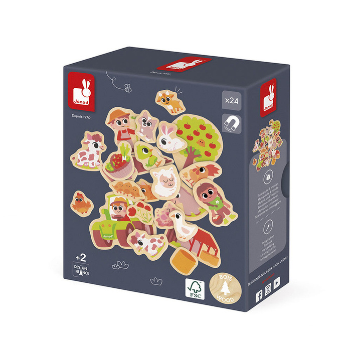 Magnesy drewniane dla dzieci Na farmie 24 szt. Janod