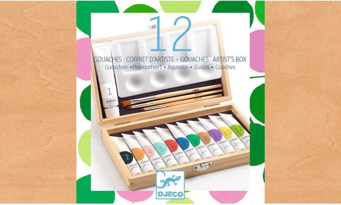 Zestaw 12 farb gwaszowych w walizce Djeco