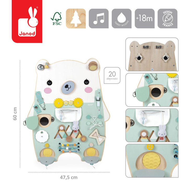 Tablica manipulacyjna dla dzieci XL 20 aktywności Miś Pure Janod