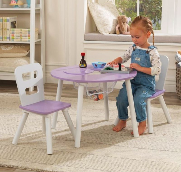 Okrągły stolik dla dzieci z 2 krzesłami do zabawy KidKraft – lawendowy