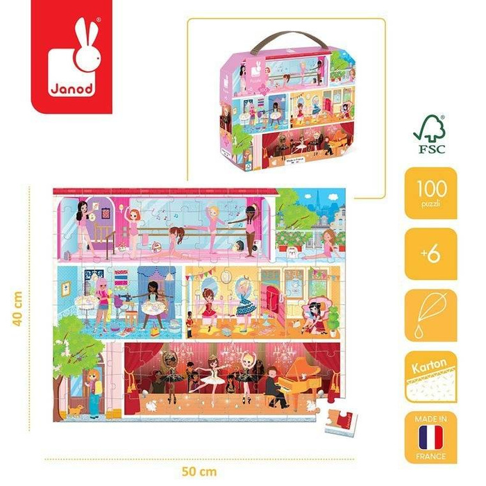 Puzzle w walizce Akademia tańca 100 elementów 6+ Janod