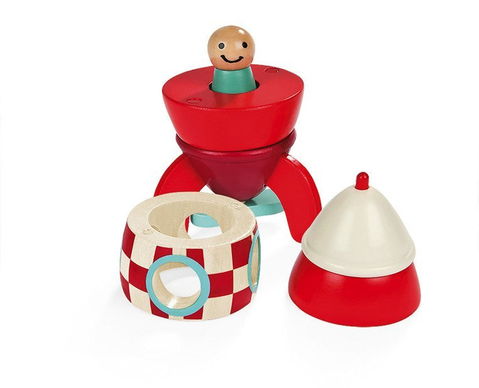 Magnetyczna, drewniana rakieta z małym astronautą, Janod