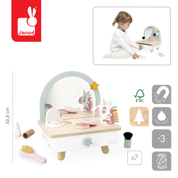 Toaletka drewniana z akcesoriami Jednorożec Janod