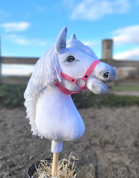 Biały koń na kiju z gęstą grzywą Premium Super Hobby Horse