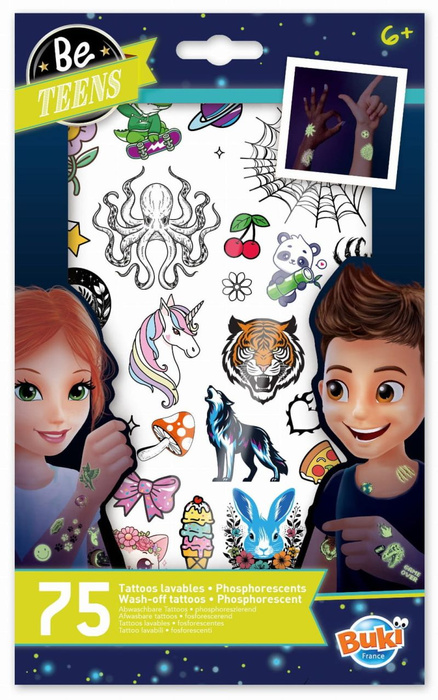 Zmywalne tatuaże fosforyzujące 75 szt Buki