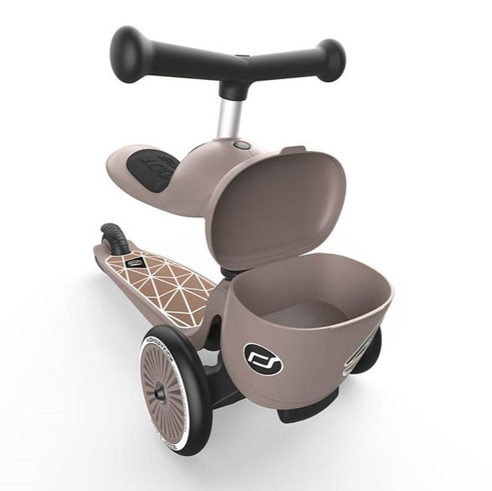 Jeździk i hulajnoga 2 w 1 zamykany schowek brązowy Highwaykick 1 Lifestyle Scoot & Ride