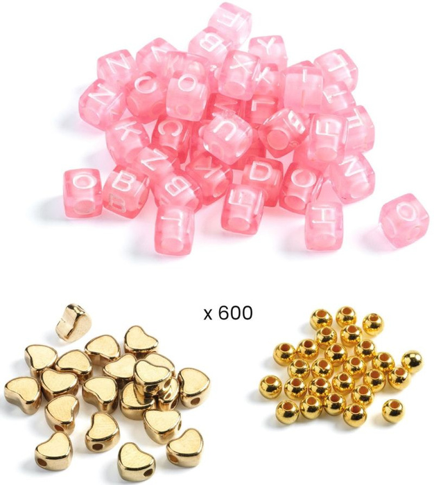 Kreatywny zestaw koralików do nawlekania złote literki Djeco