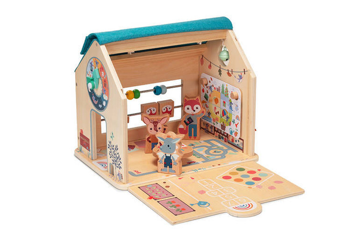 Drewniany multifunkcyjny zestaw do zabawy w Szkołę z 3 figurkami i akcesoriami Lilliputiens
