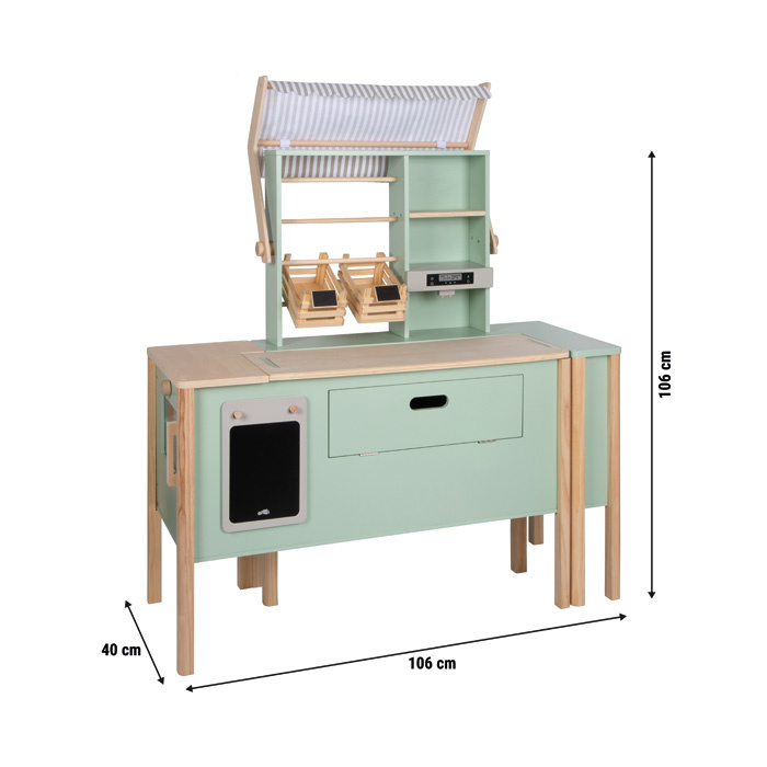 Drewniana kuchnia dla dzieci i sklep 2w1 szałwia zielona Fresh Small Foot