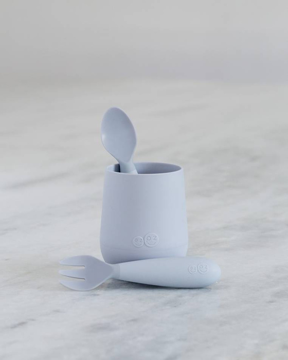 Komplet silikonowych sztućców Mini Utensils pastelowa szarość EZPZ