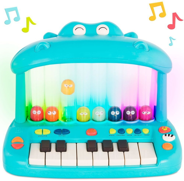 Hippo Pop Play Piano Keyboard ze skaczącymi ptaszkami B.Toys